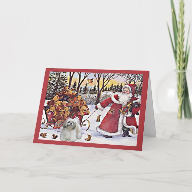Shih Tzu Christmas Card Santa Bears In Sleigh (Front)