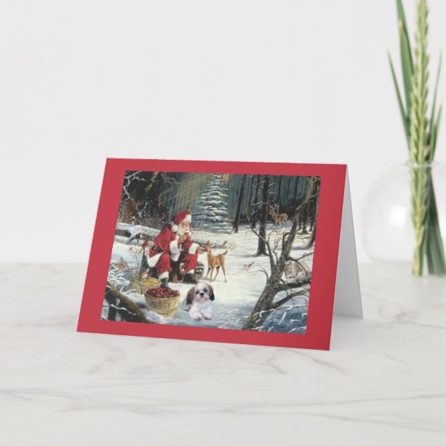 Shih Tzu Christmas Card Santa Woods1 (Front)