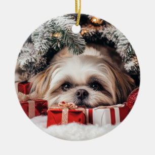 Shih Tzu Christmas Ceramic Ornament