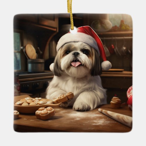 Shih Tzu Christmas Cookies Festive Holiday Ceramic Ornament
