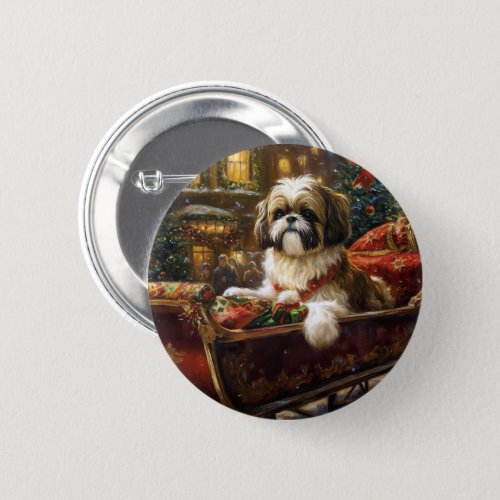 Shih Tzu Christmas Festive Season Button