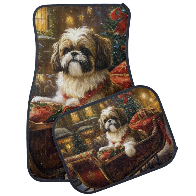 Shih Tzu Christmas Festive Season Car Floor Mat (Set)