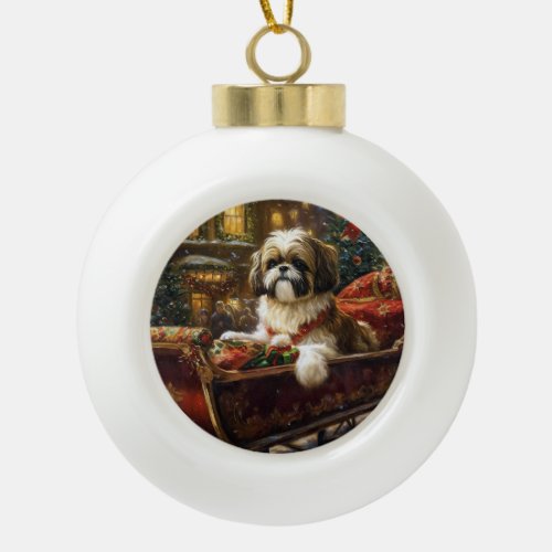 Shih Tzu Christmas Festive Season Ceramic Ball Christmas Ornament