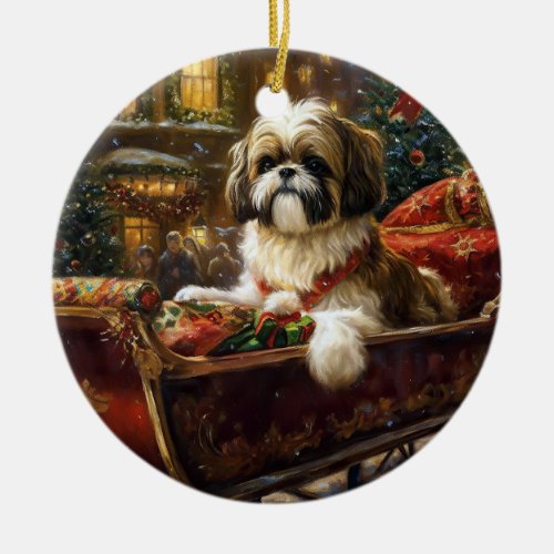 Shih Tzu Christmas Festive Season Ceramic Ornament