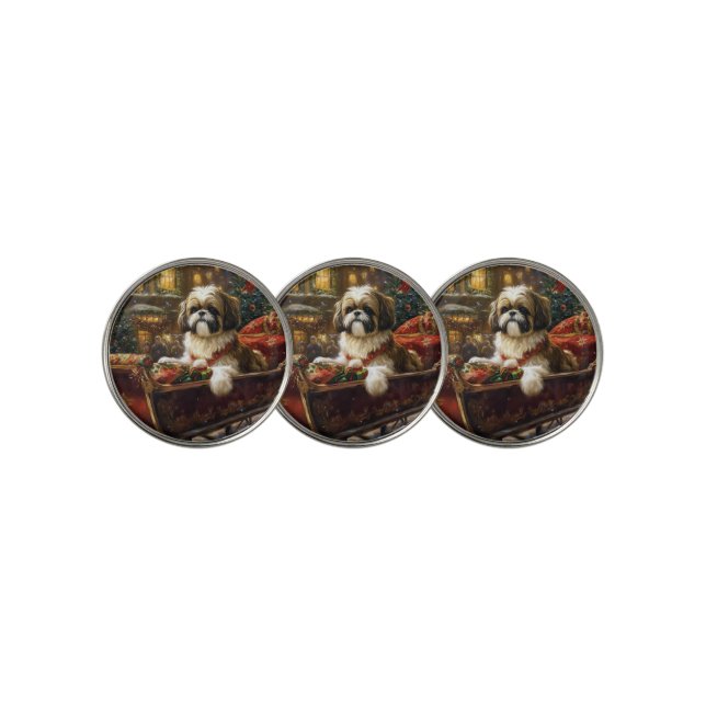 Shih Tzu Christmas Festive Season Golf Ball Marker (3 Up)