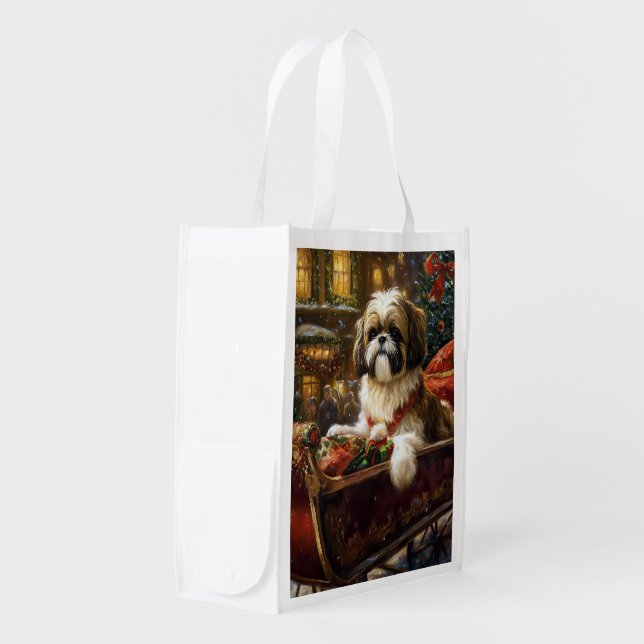 Shih Tzu Christmas Festive Season Grocery Bag (Front Side)