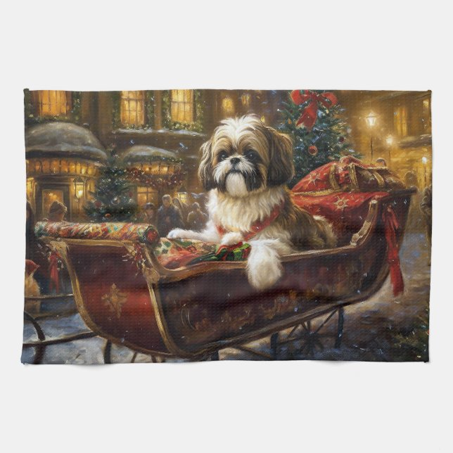 Shih Tzu Christmas Festive Season Kitchen Towel (Horizontal)