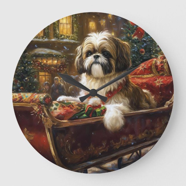 Shih Tzu Christmas Festive Season Large Clock (Front)
