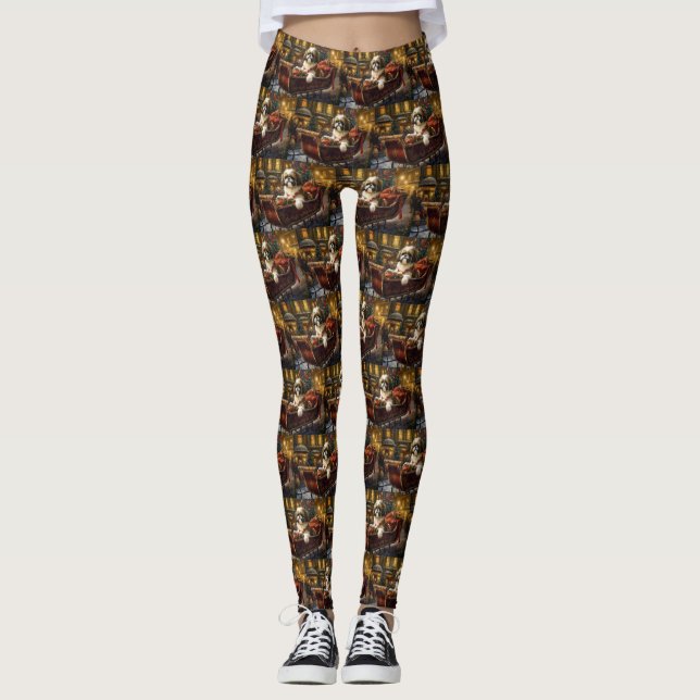 Shih Tzu Christmas Festive Season Leggings (Front)