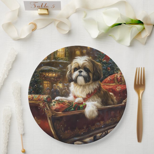 Shih Tzu Christmas Festive Season Paper Plates (Wedding)