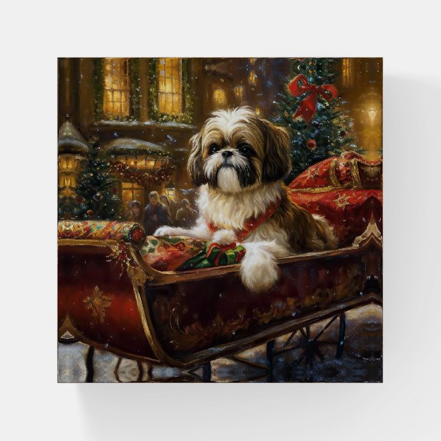 Shih Tzu Christmas Festive Season Paperweight (Front)