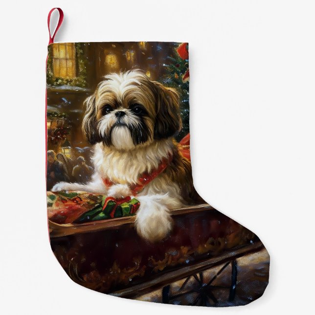 Shih Tzu Christmas Festive Season Small Christmas Stocking (Front)