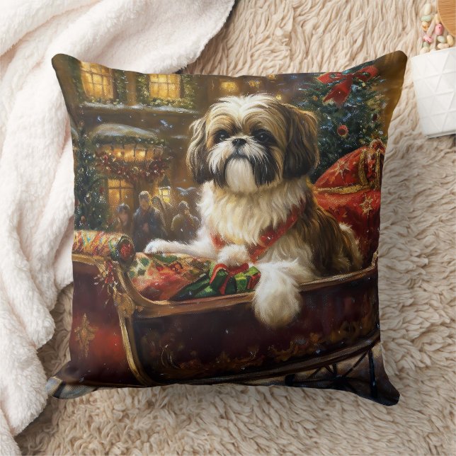 Shih Tzu Christmas Festive Season Throw Pillow (Blanket)