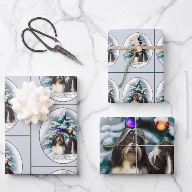 Shih Tzu Christmas Gifts Wrapping Paper Sheets (Front)
