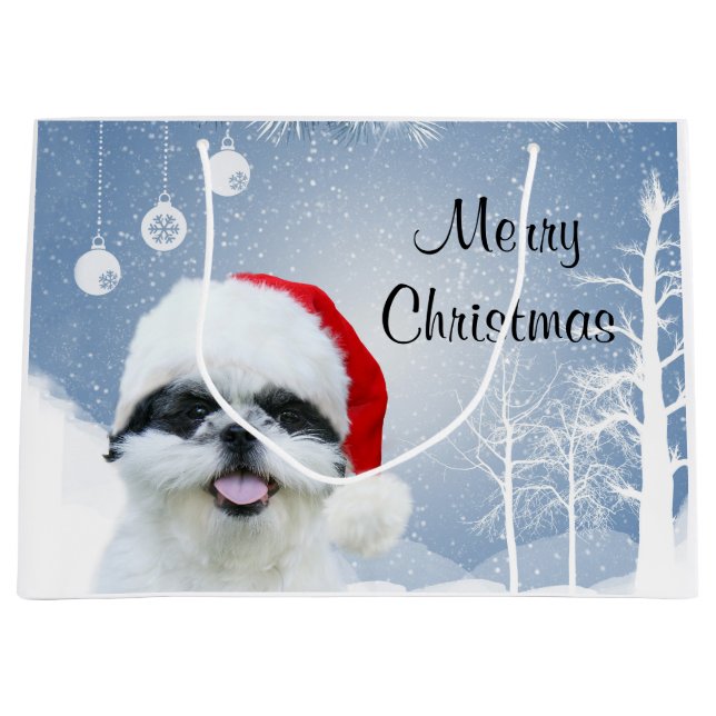Shih Tzu Christmas Large Gift Bag (Front)