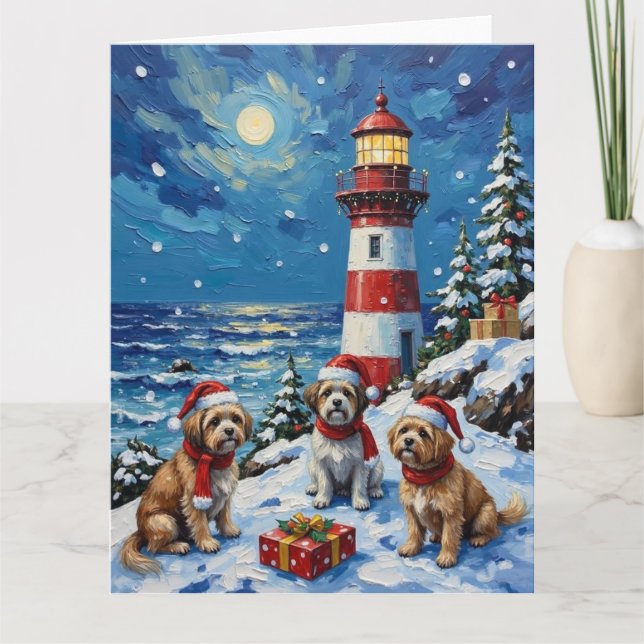 Shih Tzu Christmas Lighthouse Holiday Card (Front)