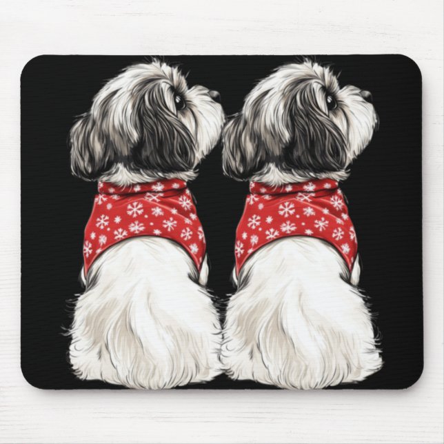 Shih Tzu Christmas Lights Dog Lover Xmas Pajama Pu Mouse Pad (Front)