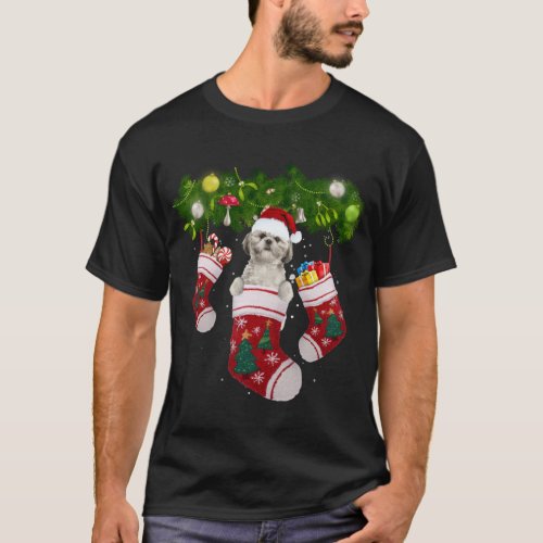 Shih Tzu Christmas Lights Gift Funny Xmas Dog Love T_Shirt