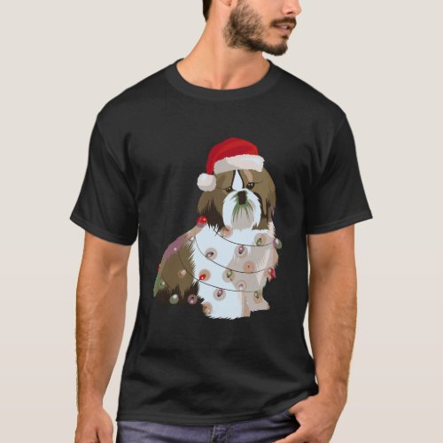 Shih Tzu Christmas Lights Xmas Dog Lover T_Shirt
