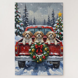 Shih Tzu Christmas Red Truck Holiday Jigsaw Puzzle