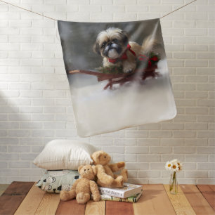 Shih Tzu Christmas snow winter Baby Blanket