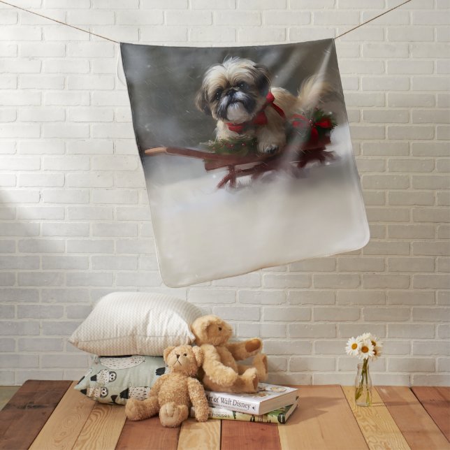 Shih Tzu Christmas snow winter Baby Blanket (In Situ)