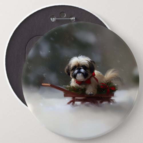 Shih Tzu Christmas snow winter Button