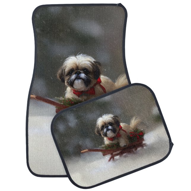 Shih Tzu Christmas snow winter Car Floor Mat (Set)