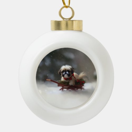 Shih Tzu Christmas snow winter Ceramic Ball Christmas Ornament