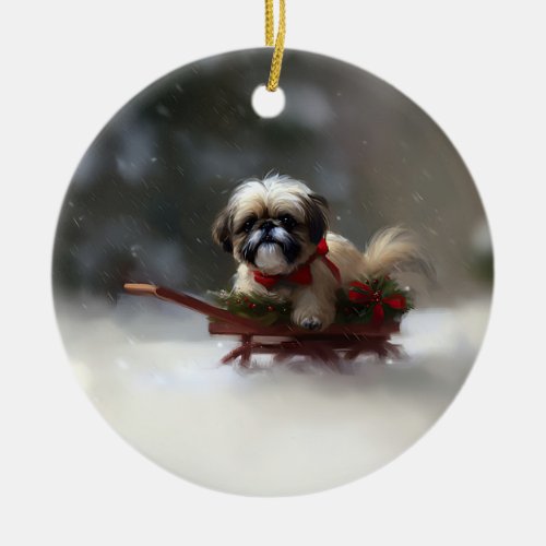 Shih Tzu Christmas snow winter Ceramic Ornament