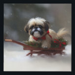 Shih Tzu Christmas snow winter Faux Canvas Print<br><div class="desc">In this heartwarming Christmas design, a delightful scene unfolds as a furry companion joyfully embraces the winter wonderland. Picture a cheerful dog, filled with excitement and exuberance, riding in a snow sledge. The powdery snowflakes gracefully dance around them, creating a magical ambiance that captures the spirit of the season. With...</div>