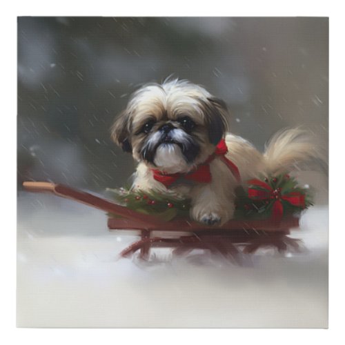 Shih Tzu Christmas snow winter Faux Canvas Print