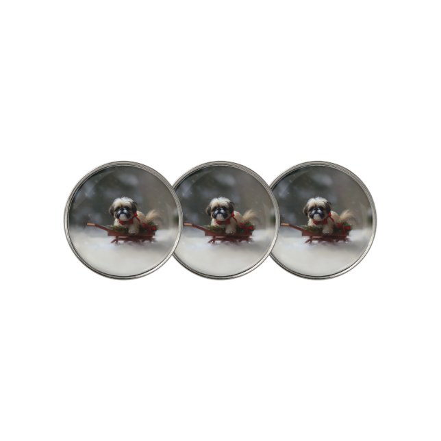 Shih Tzu Christmas snow winter Golf Ball Marker (3 Up)