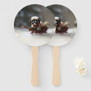 Shih Tzu Christmas snow winter Hand Fan
