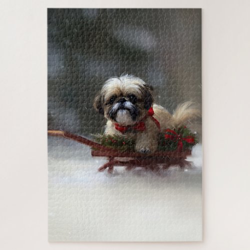 Shih Tzu Christmas snow winter Jigsaw Puzzle