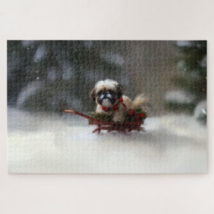 Shih Tzu Christmas snow winter Jigsaw Puzzle