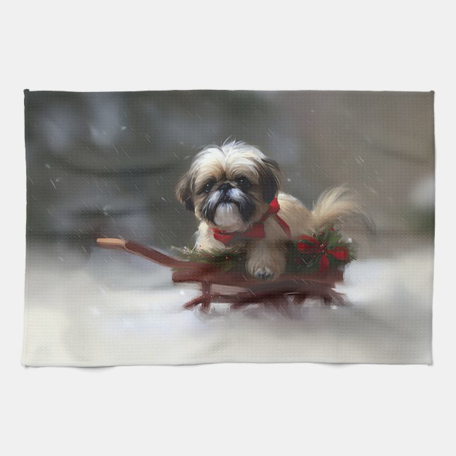 Shih Tzu Christmas snow winter Kitchen Towel (Horizontal)