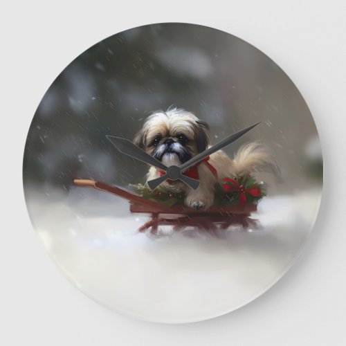 Shih Tzu Christmas snow winter Large Clock