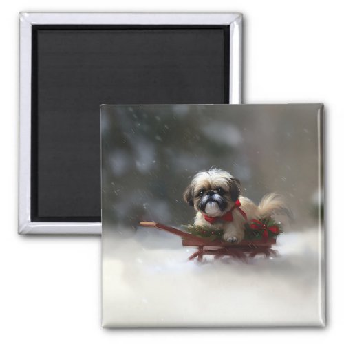 Shih Tzu Christmas snow winter Magnet