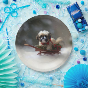 Shih Tzu Christmas snow winter Paper Plates