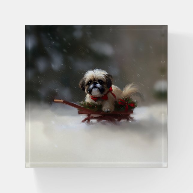 Shih Tzu Christmas snow winter Paperweight (Front)