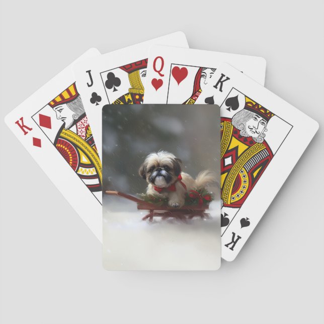 Shih Tzu Christmas snow winter Poker Cards (Back)