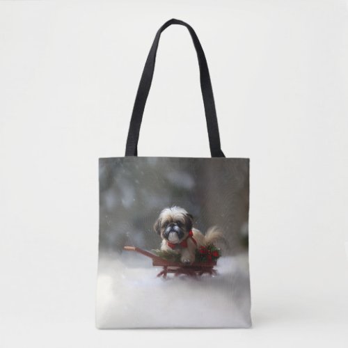 Shih Tzu Christmas snow winter Tote Bag