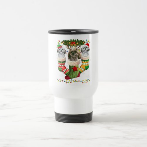 Shih Tzu Christmas Socks Tree Light  Santa Hat Travel Mug