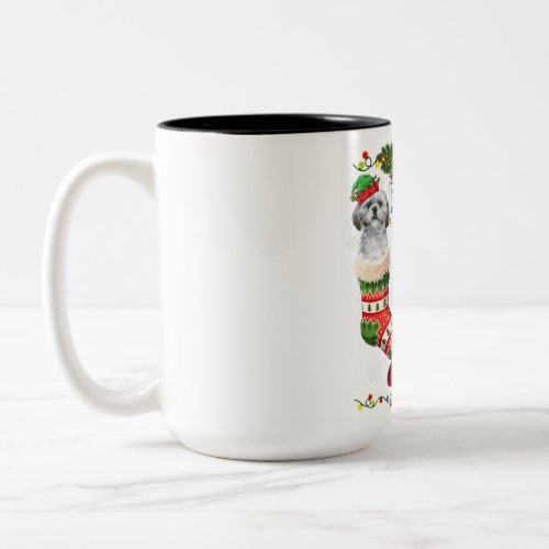 Shih Tzu Christmas Socks Tree Light  Santa Hat Two_Tone Coffee Mug