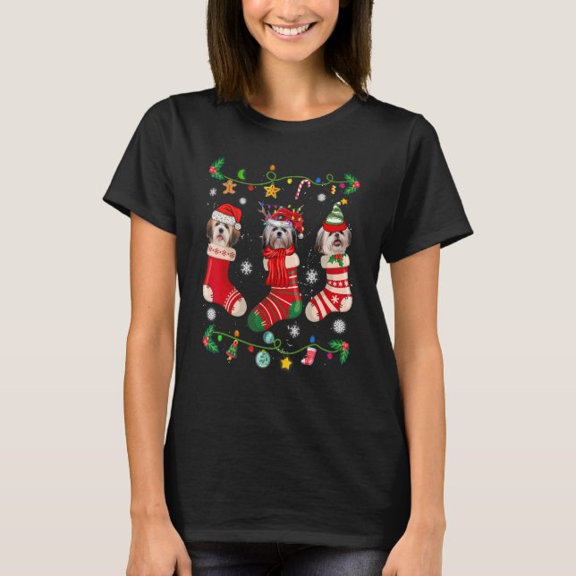 Shih Tzu Christmas Socks Xmas Dog   T-Shirt (Front)