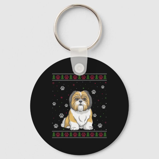 Shih Tzu Christmas Sweater Xmas Pet Animal Dog Lov Keychain (Front)