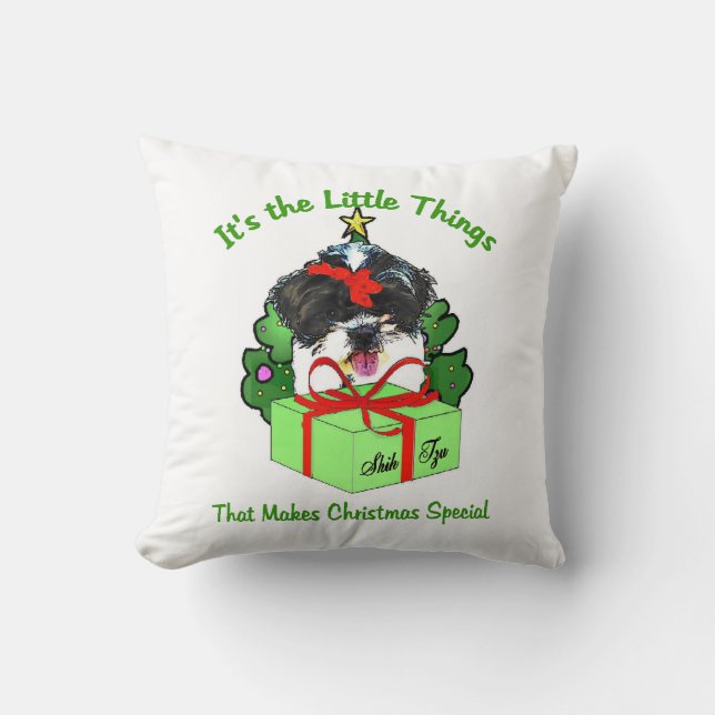 Shih Tzu Christmas Throw Pillow (Front)