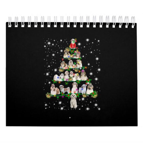 Shih Tzu Christmas Tree Covered By Fashlight Calendar
