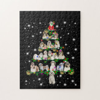 Shih Tzu Christmas Tree Covered By Fashlight Jigsaw Puzzle